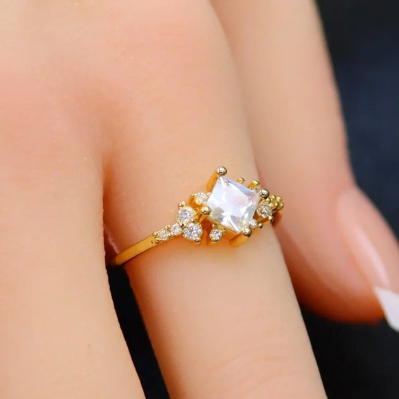 Noble Square Flower Gold Plated Princess Ring for Women, GALCM074-6 - Picture 5 of 8